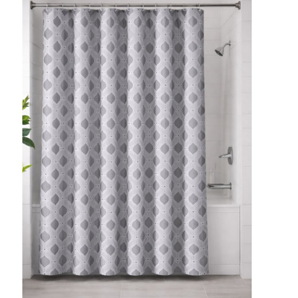 Comfort Bay Shower Curtain Liner Gray Stripe Taffeta 70x72 Inch 13 Pc w/ Hooks